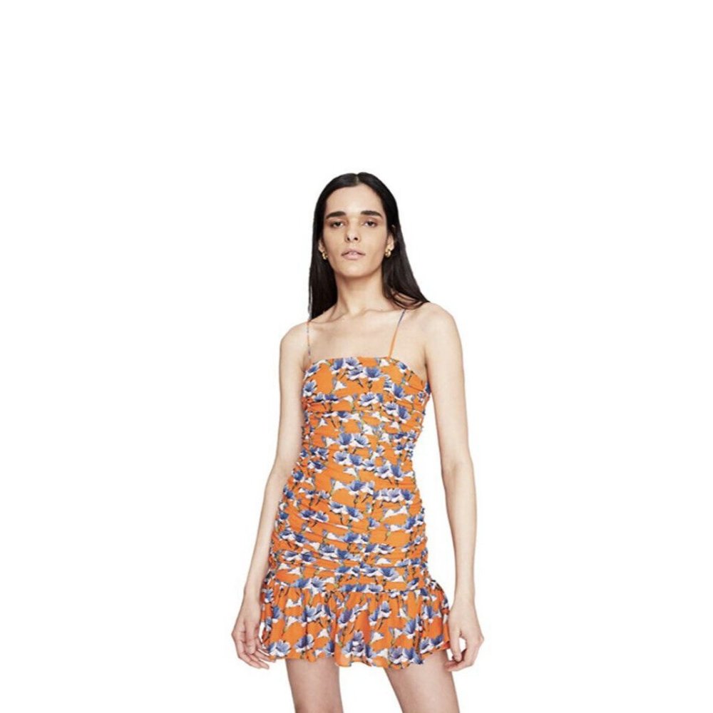 Parker Julie Dress Amber Blooms Floral Mini Silk Orange - Picture 6 of 6